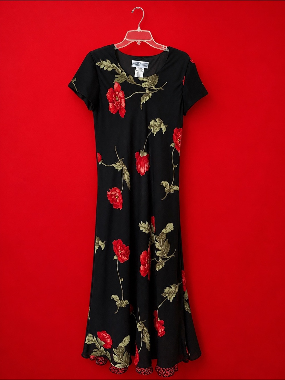 Jessica Howard Black Maxi Dress with Red Floral Print